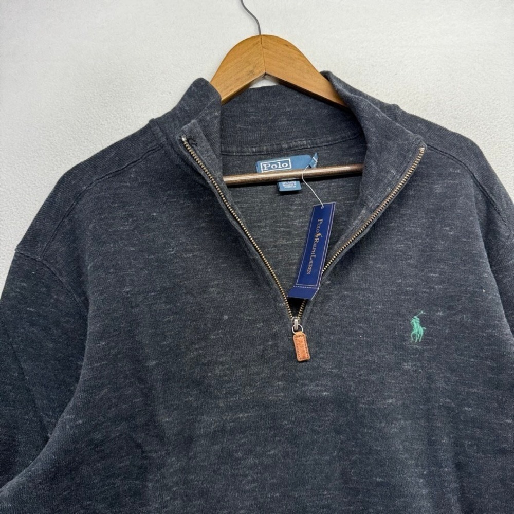 Ralph Lauren Quarter Zip Sweater men's XL Dark Gray Preppy Pullover Deadstock